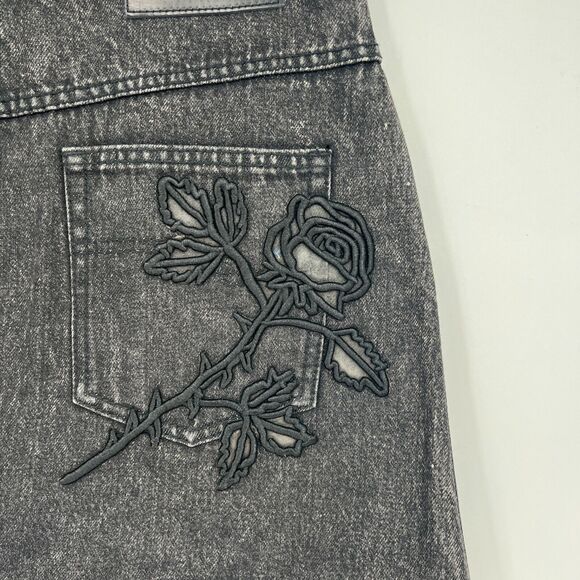 Marc Jacobs Denim Skirt Womens 29 Punk Patches Embroidered Black Goth Grunge - Picture 5 of 9